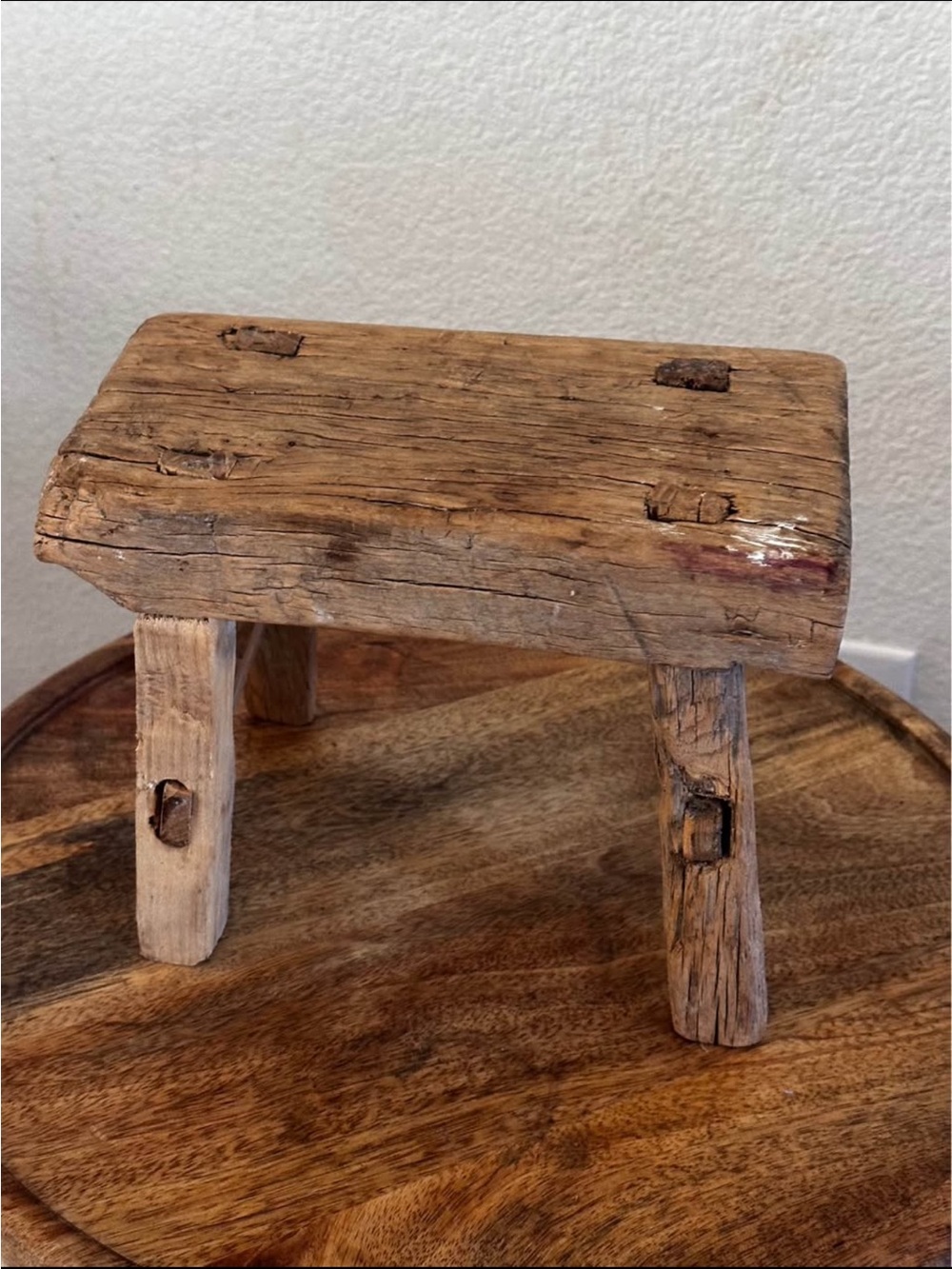 Rustic Handcrafted Wooden Stool - Natural Brown